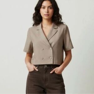 Cropped Double-Breasted Taupe Blazer Top